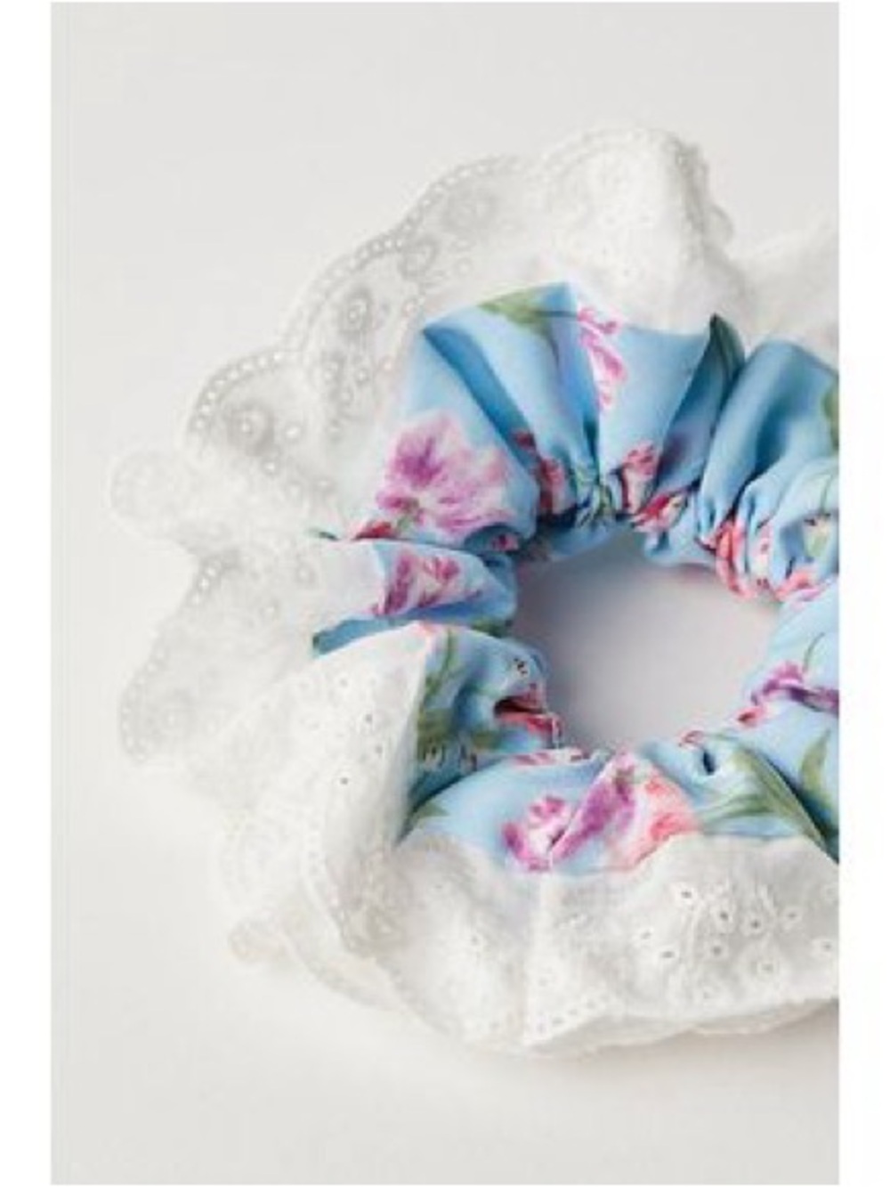Free People Blue Floral Lace-Trim Scrunchie